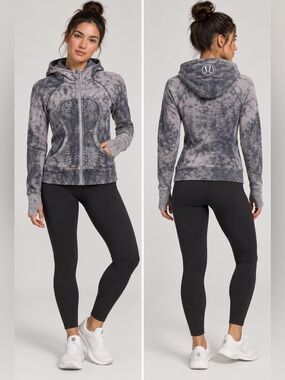 Lululemon Scuba Hoodie Full Zip Gray Tie Dye Thumbhole Jacket Size 6
